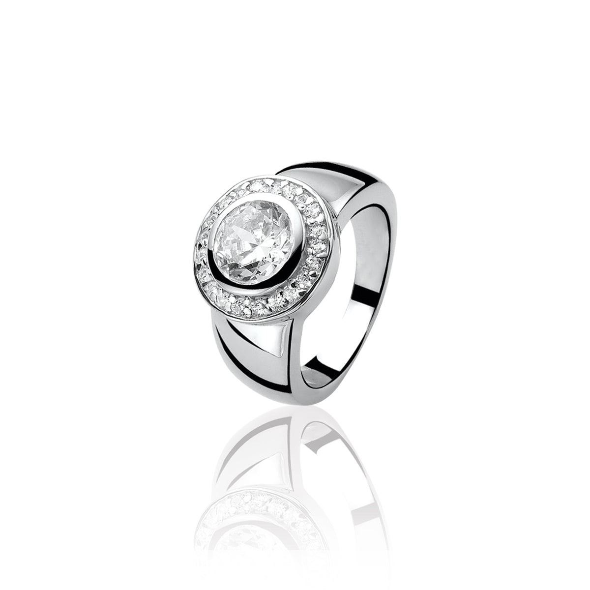 Large White CZ Bezel Set Ring - ZIR460W